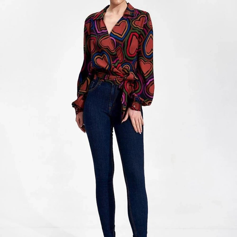Elegant Wrap Blouse with Pleated Sleeves