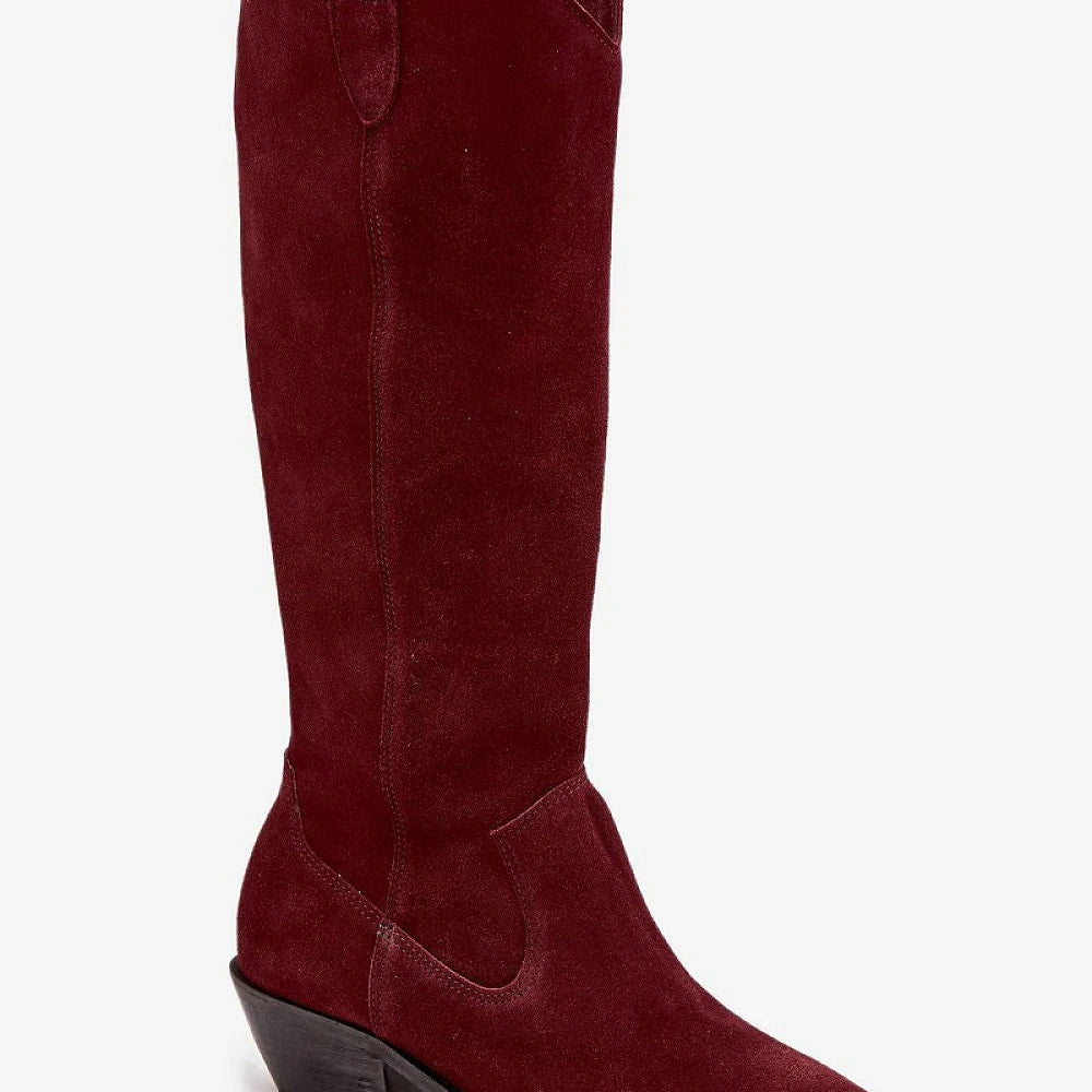 Red Suede Pointed Toe Cowgirl Heel Boots