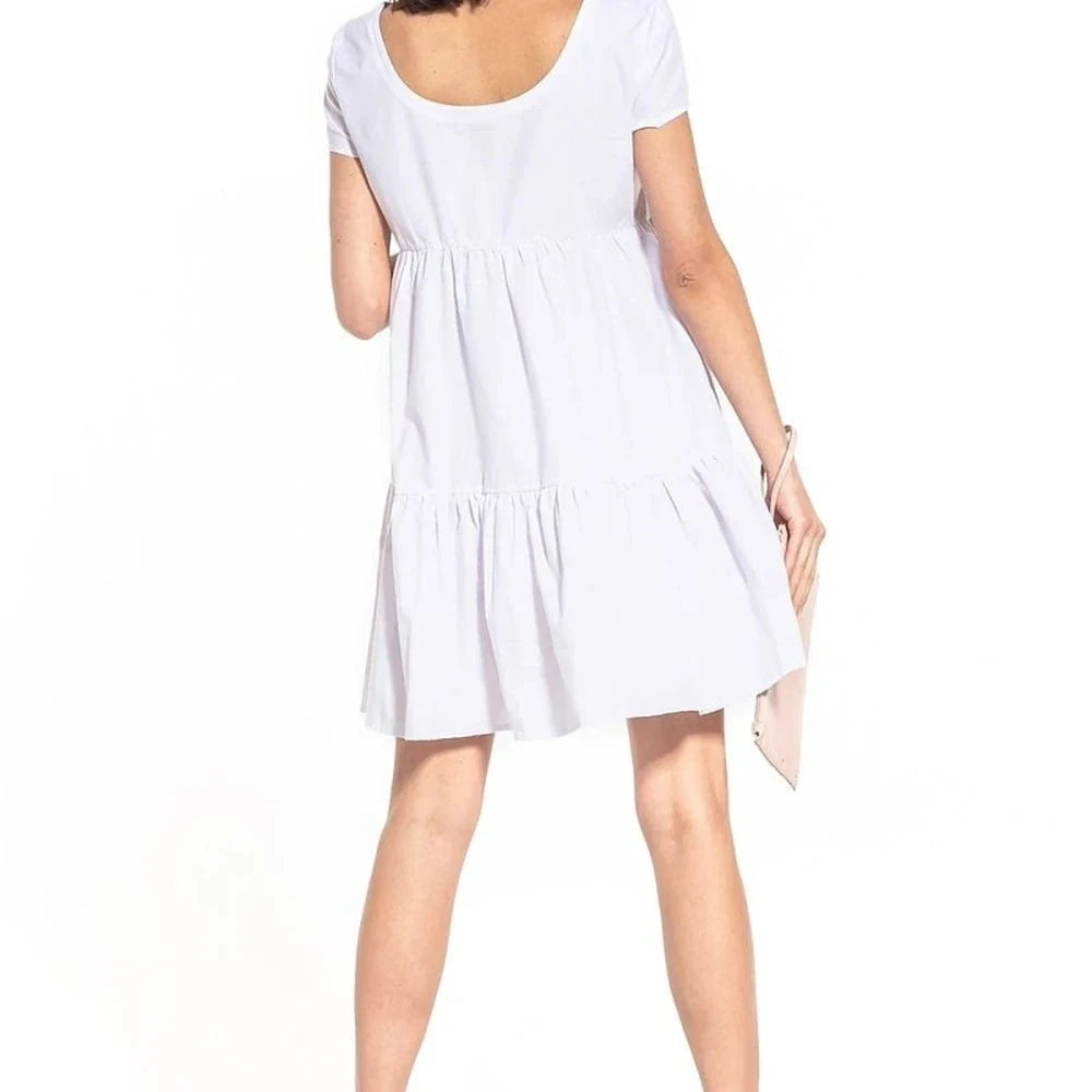 Boat Neck Short Sleeve Cotton Dress
