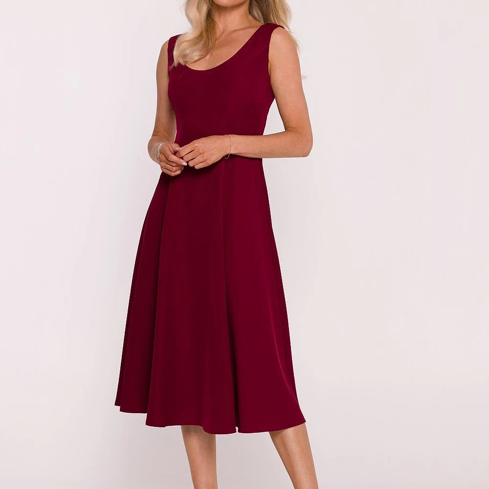 Flared Evening Dress with Round Neck
