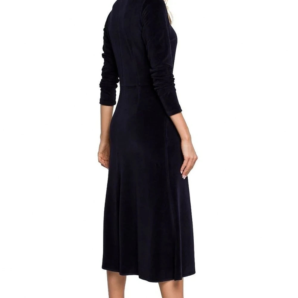 Velour Evening Dress with Pleated Sleeves