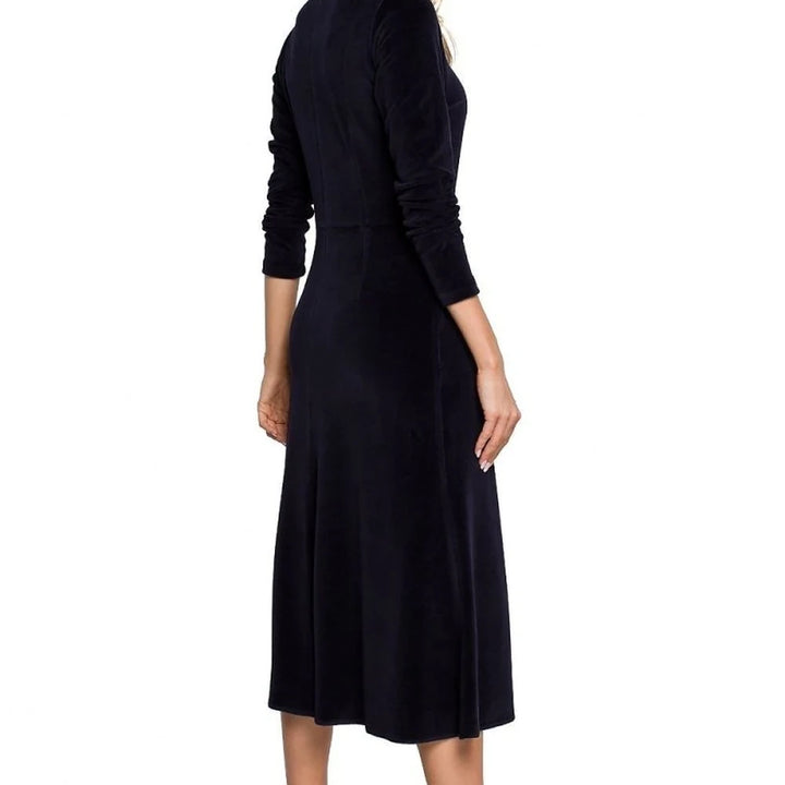 Velour Evening Dress with Pleated Sleeves