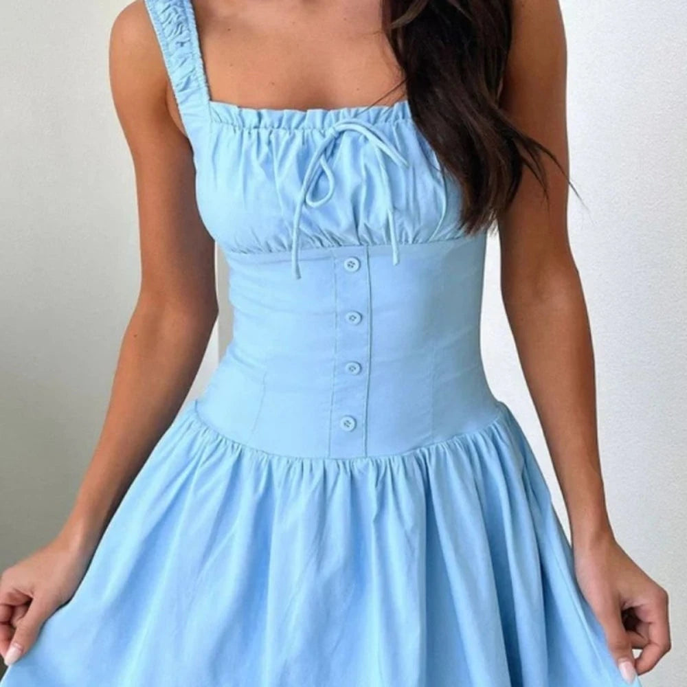 Square Neck Cami Dress with Decorative Buttons