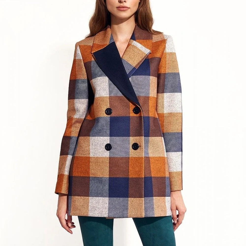 Check Double-Breasted Coat