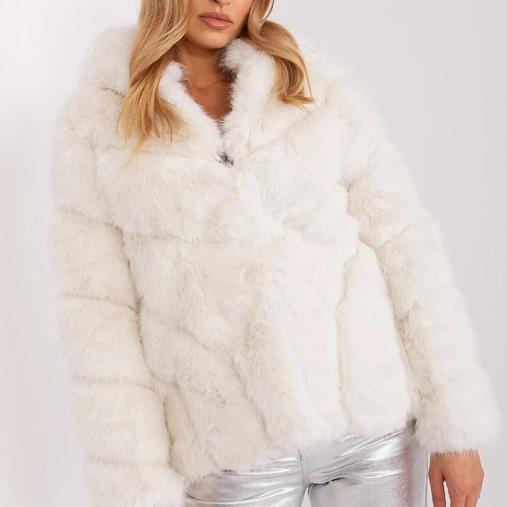 Women's Fur Hooded Jacket with Hook-and-Loop Closure