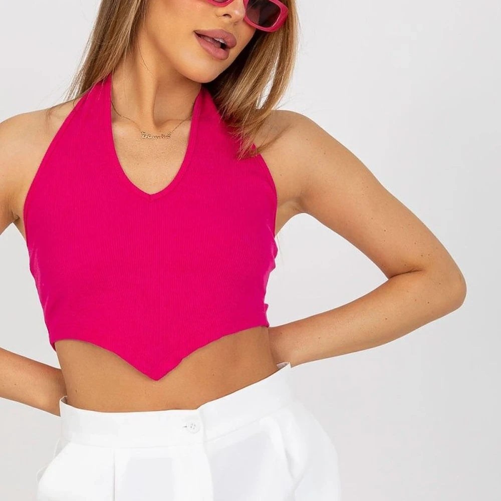 Pink Ribbed Short Sleeve Cotton Spandex Top