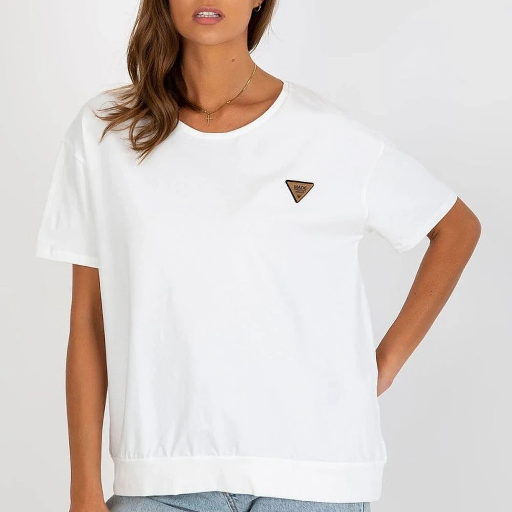 Cotton Blend Blouse with Round Neck