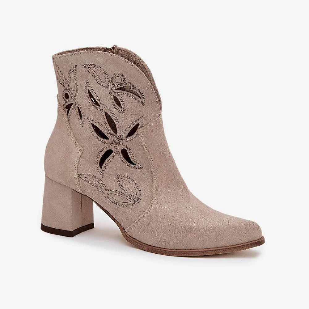 Suede Heel Boots with Zip Closure