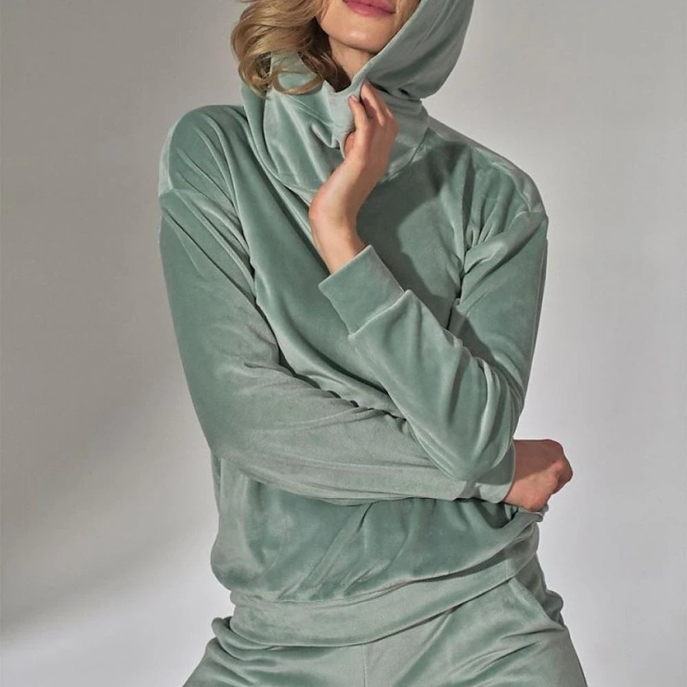 Green Velour Hooded Sweatshirt