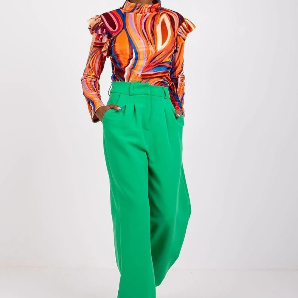 Velour Frill Blouse with Stand-Up Collar