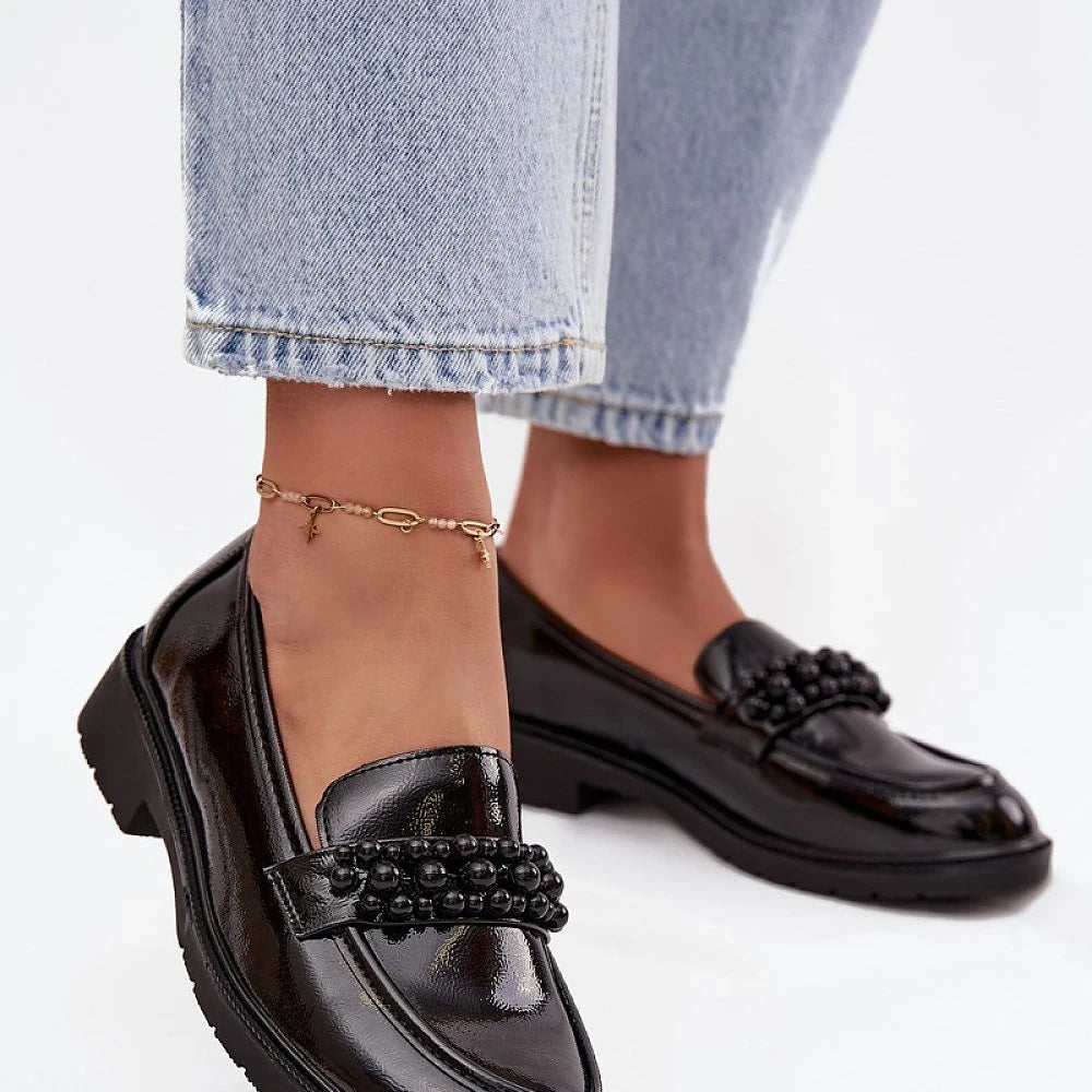 Patent Loafers with Decorative Beads