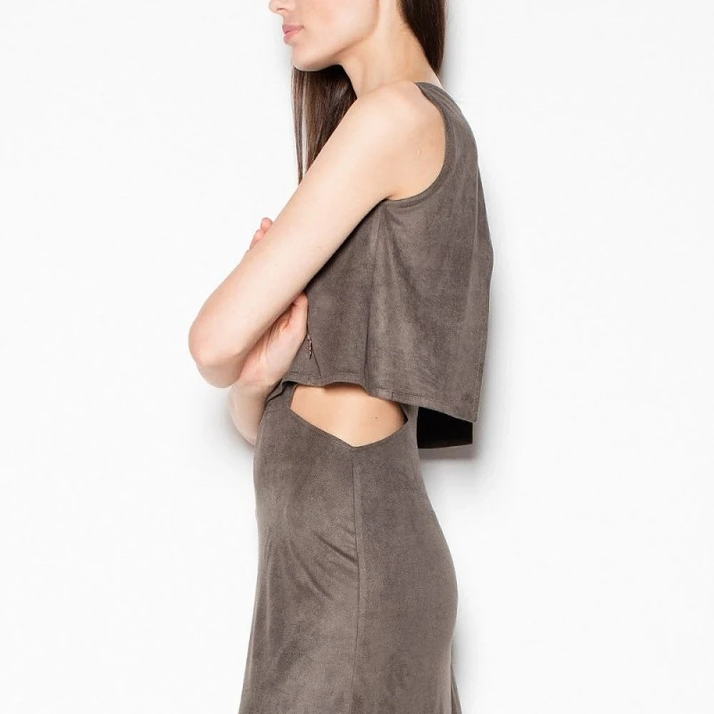Suede-Like Day Dress with Cut-Outs