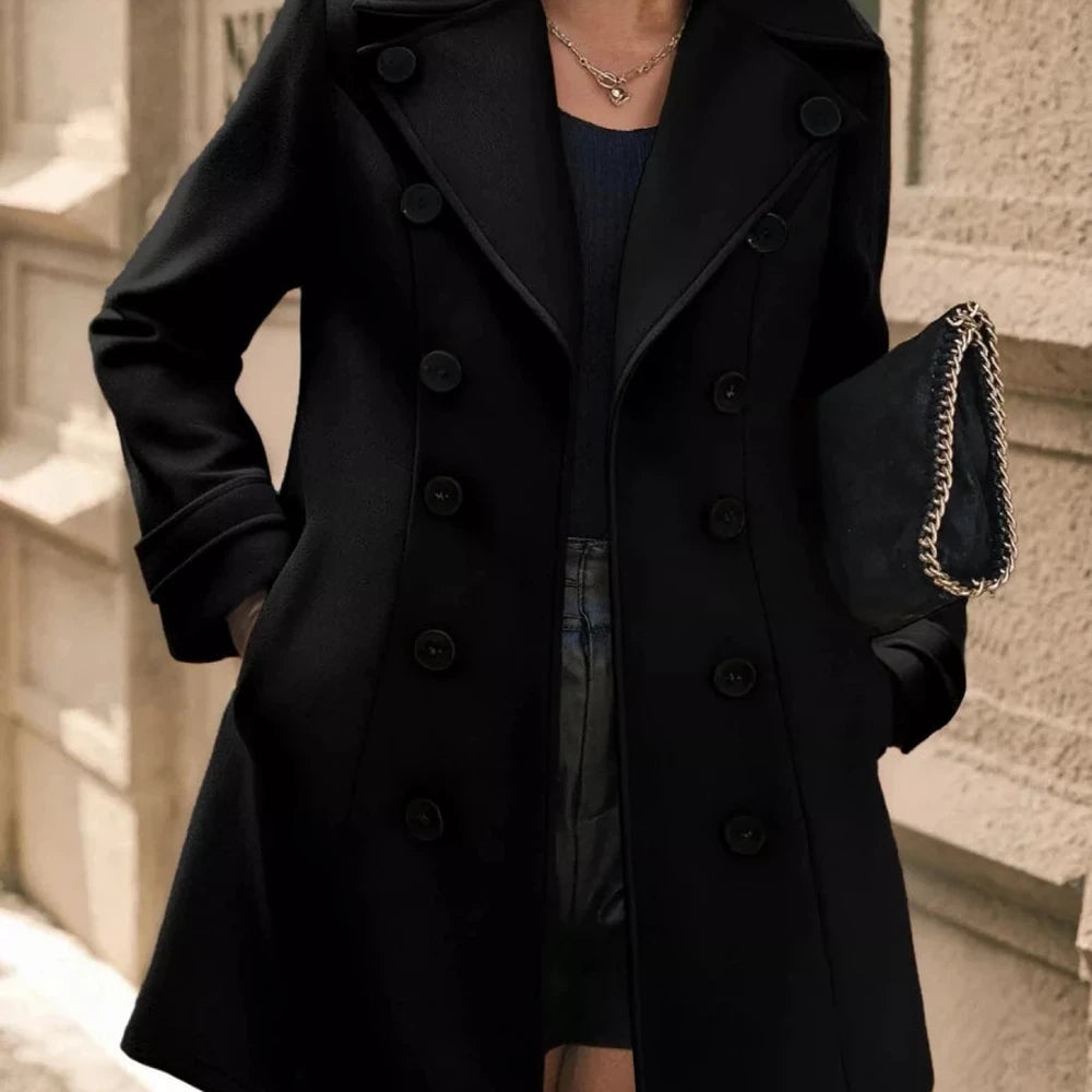 Double-Breasted Wool Blend Overcoat