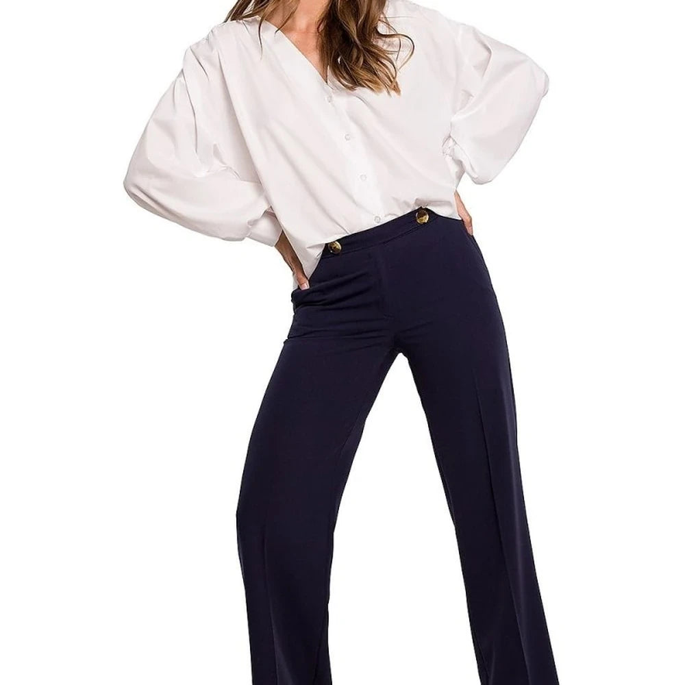 Elegant Straight Leg Trousers with Button Detail