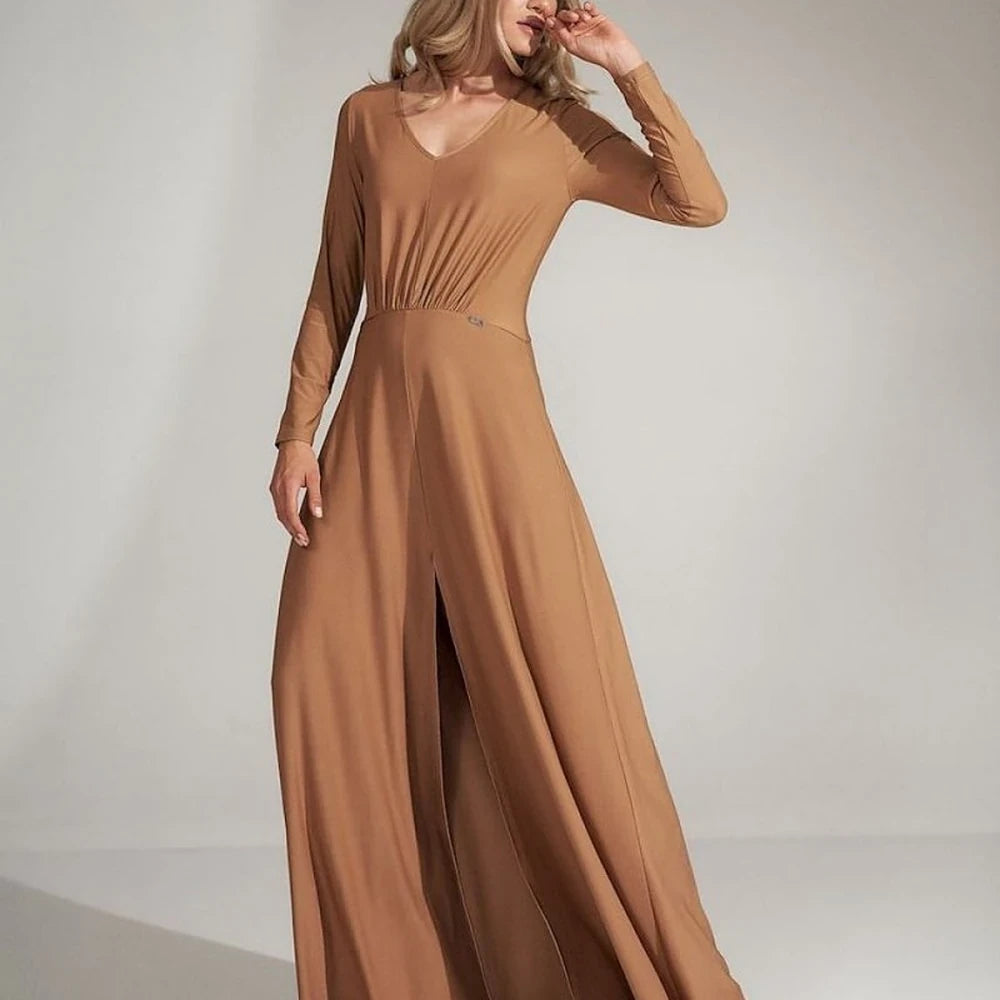 Flared V-Neck Dress with Slit