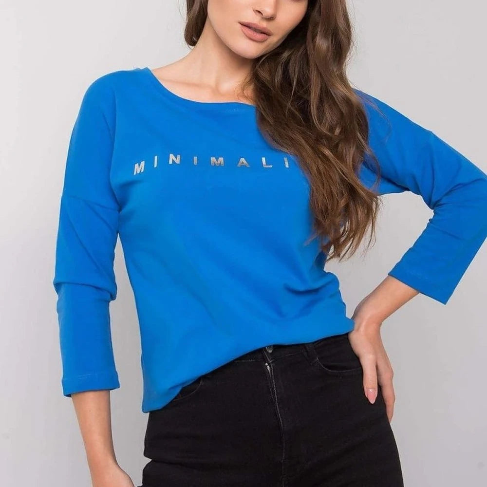 Light Blue 3/4 Sleeve Blouse with Inscription