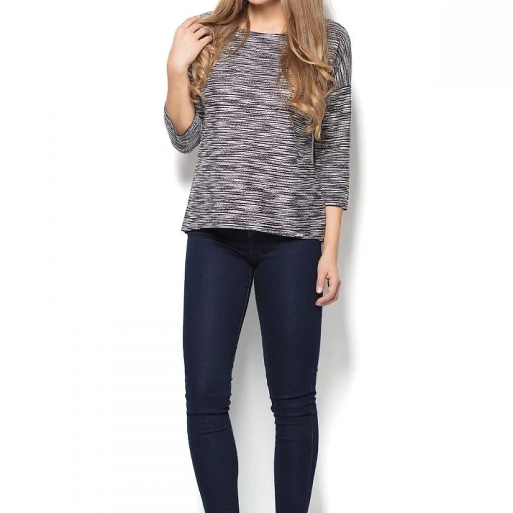 Women's Grey Melange Blouse with 3/4 Sleeves