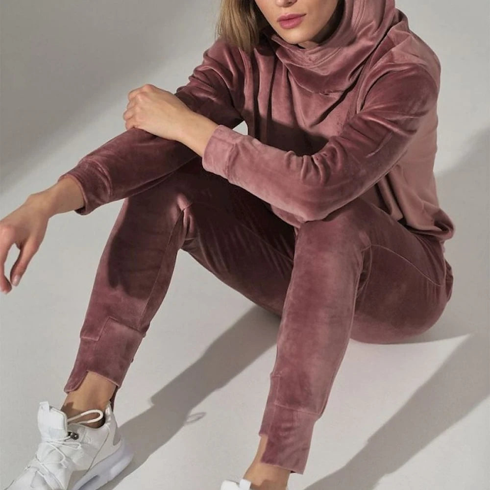 Green Velour Tracksuit Trousers with Drawstring Waist