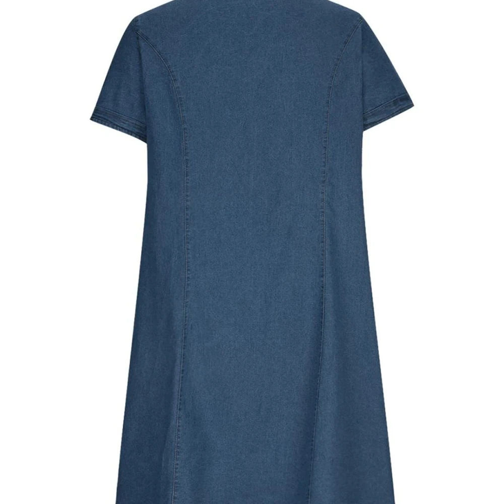 Denim Dress with Notched Collar - Dusty Blue