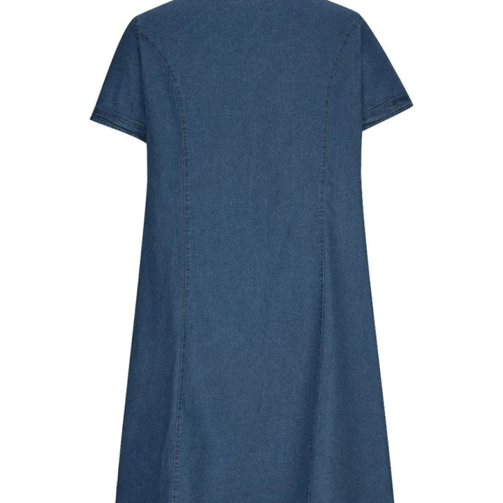 Denim Dress with Notched Collar - Dusty Blue