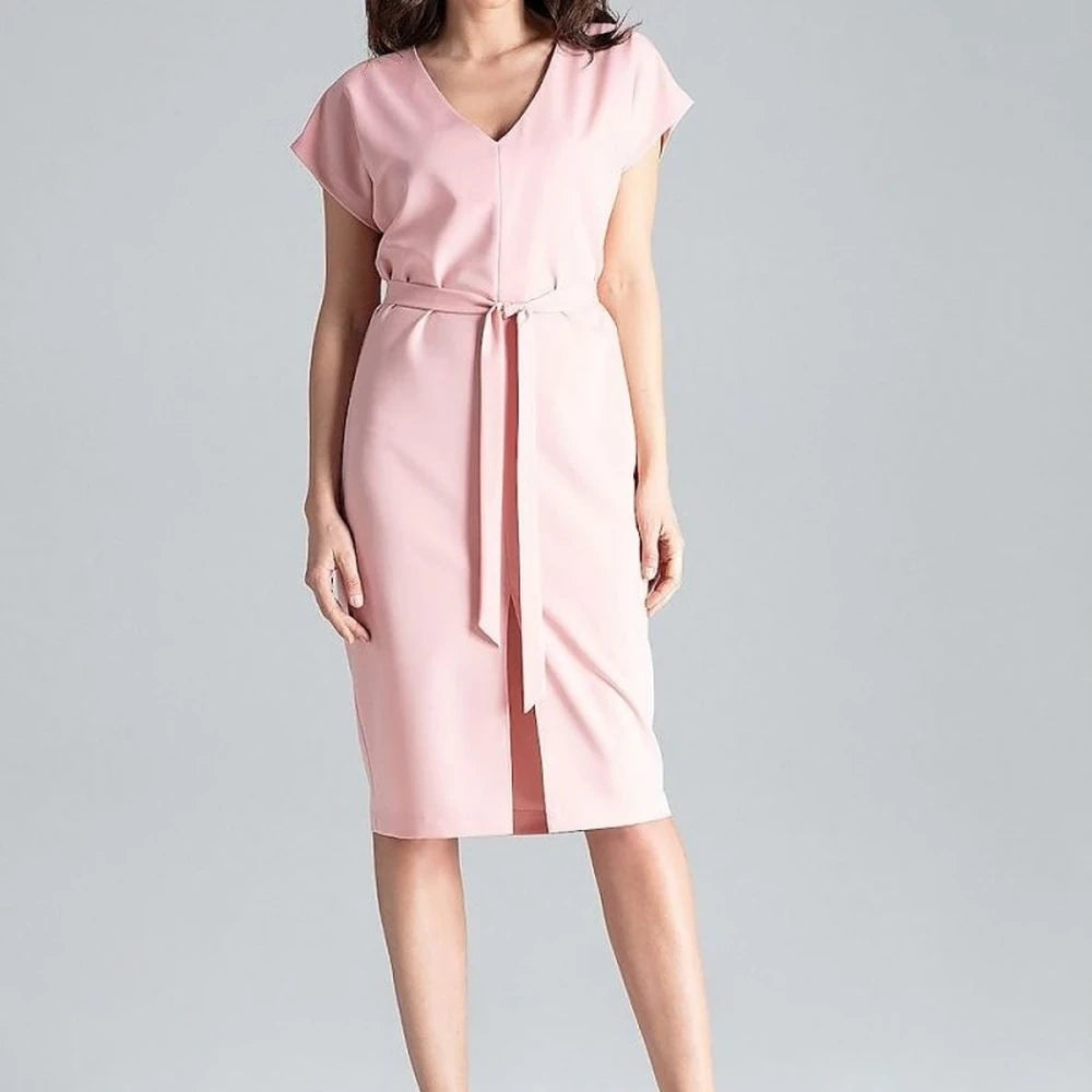 Kimono Sleeve Day Dress with Belt - Pink