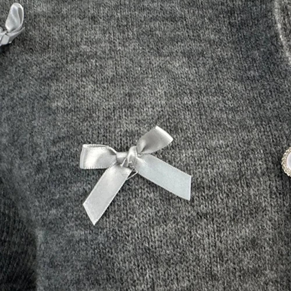 Bow Button Up Long Sleeve Cardigan