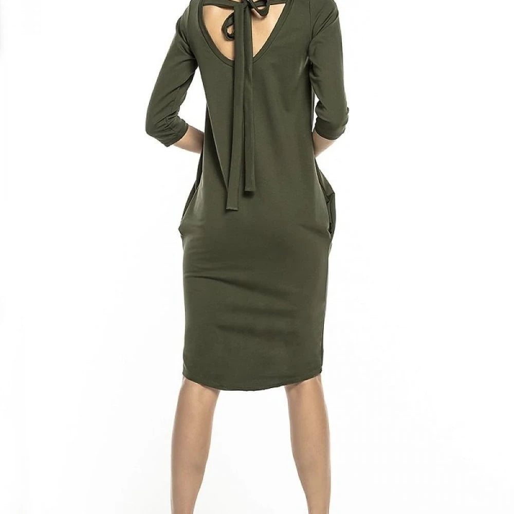 Loose Day Dress with Tie Belt & 3/4 Sleeves