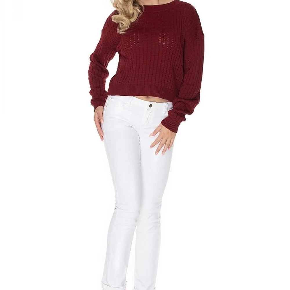Boat Neck Knit Sweater with Long Sleeves