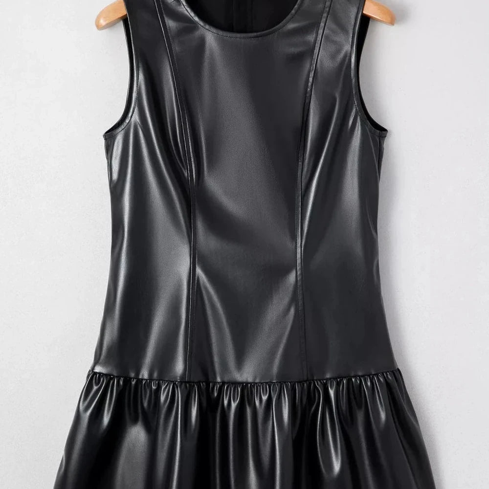 Sleeveless Faux Leather Mini Dress