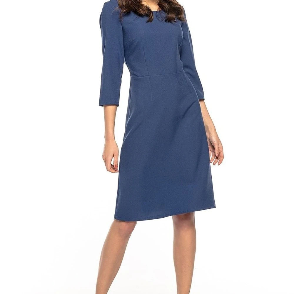 Elegant Grey 3/4 Sleeve Trapezoid Dress