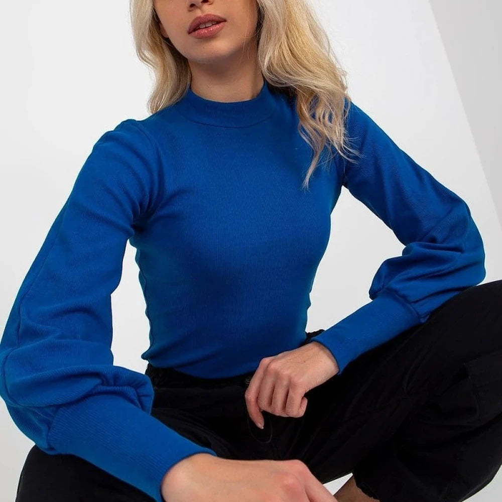 Ribbed Blouse with Long Sleeves and Wide Cuffs