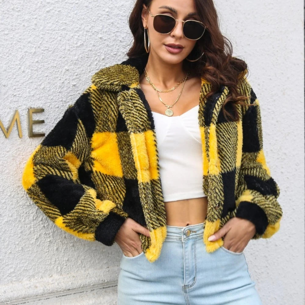 Plaid Buttoned Jacket - Single-Breasted