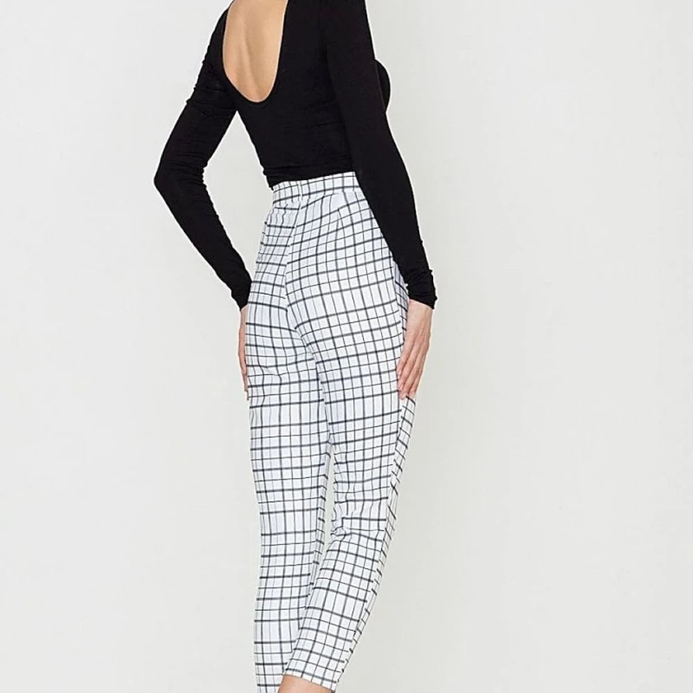 Retro Check Trousers with High Waist