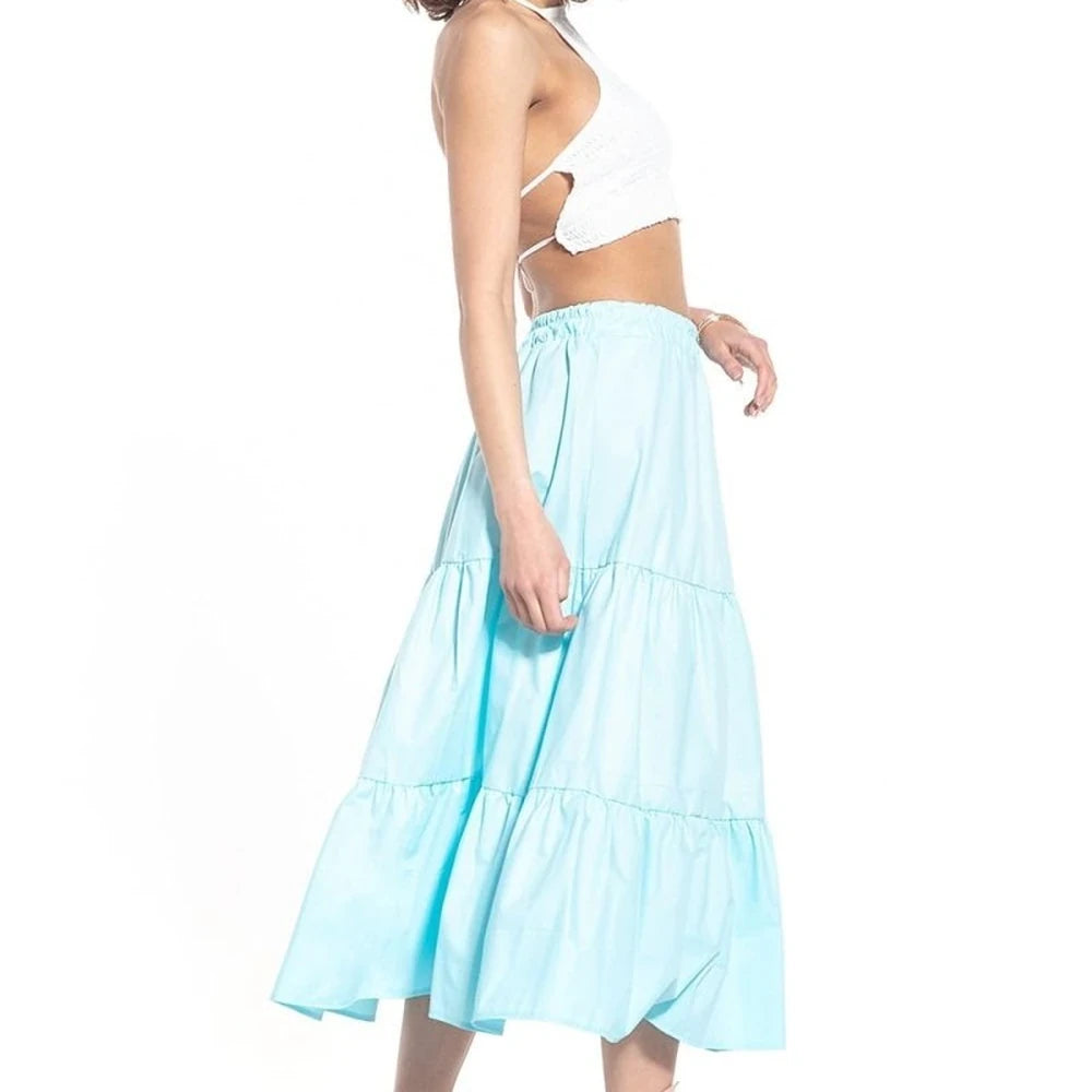 Long Cotton Skirt with Elastic Waistband