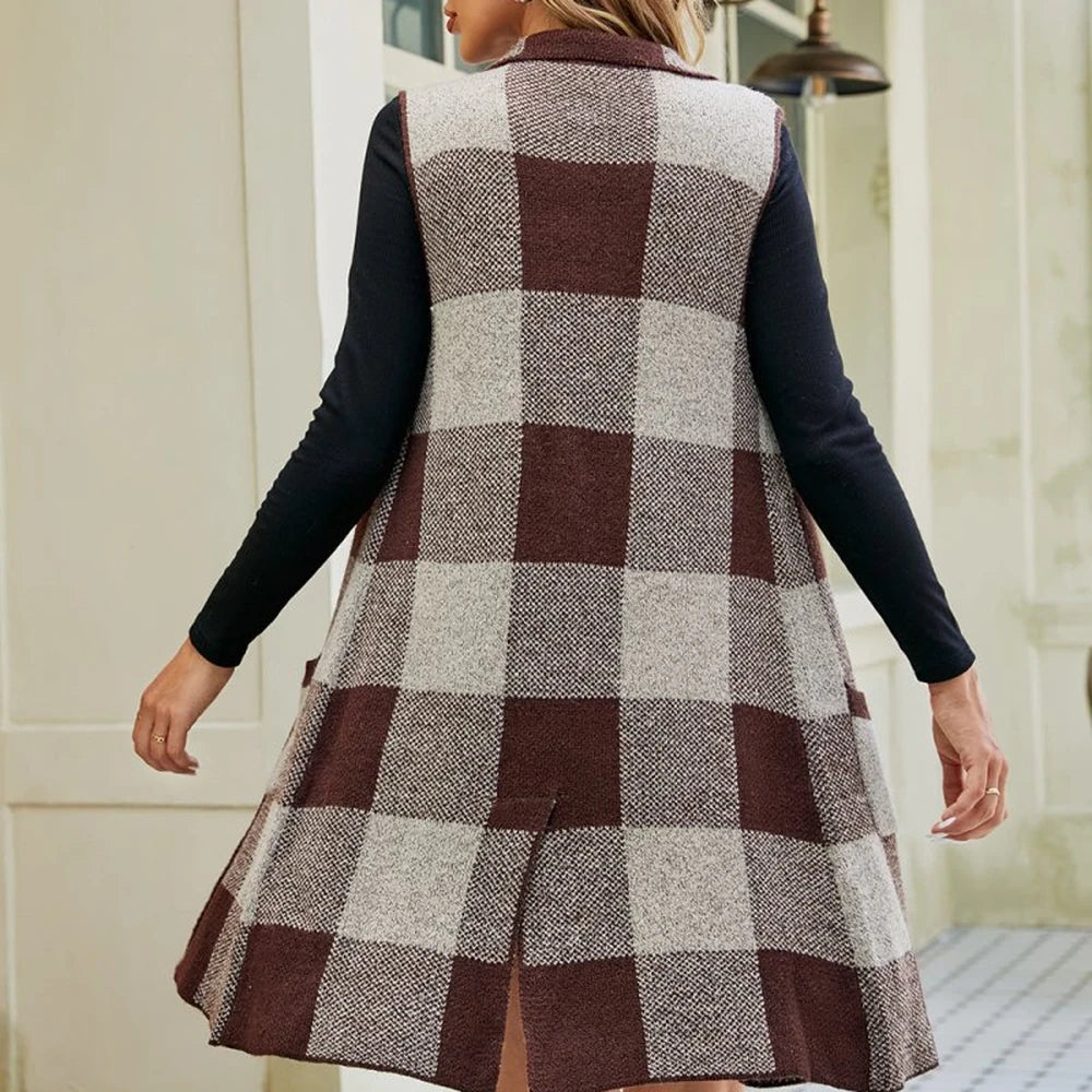 Plaid Open Front Cardigan with Pockets