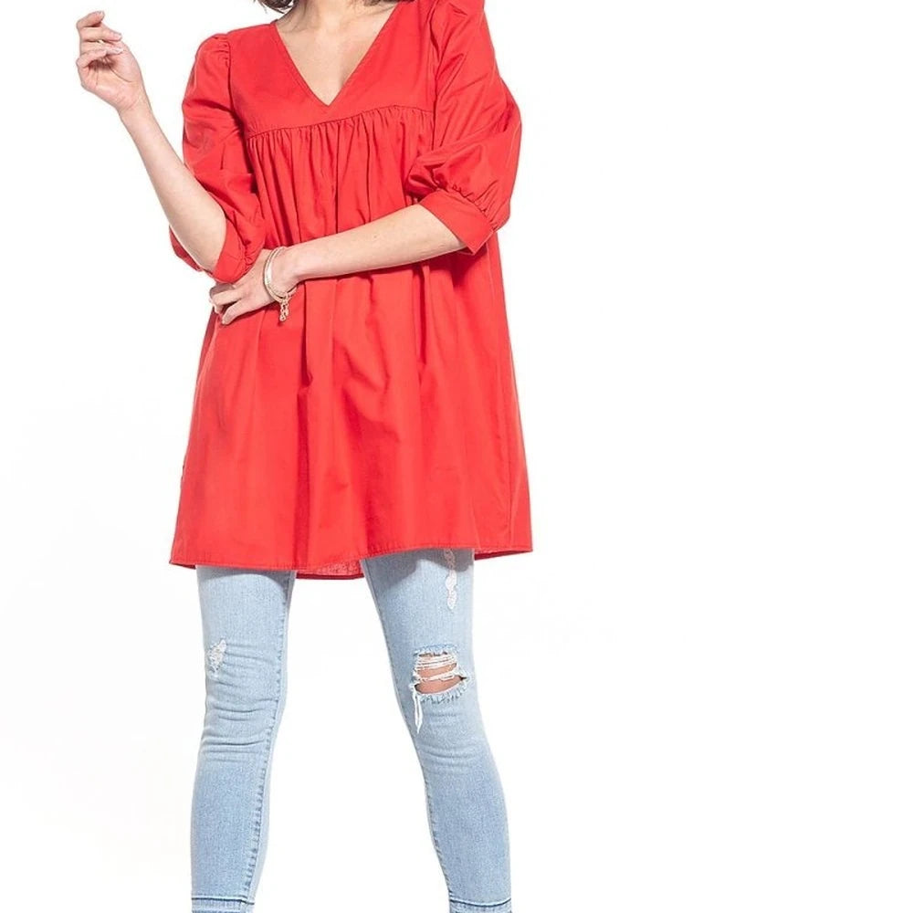 Pointed Neck Tunic Top - 100% Cotton