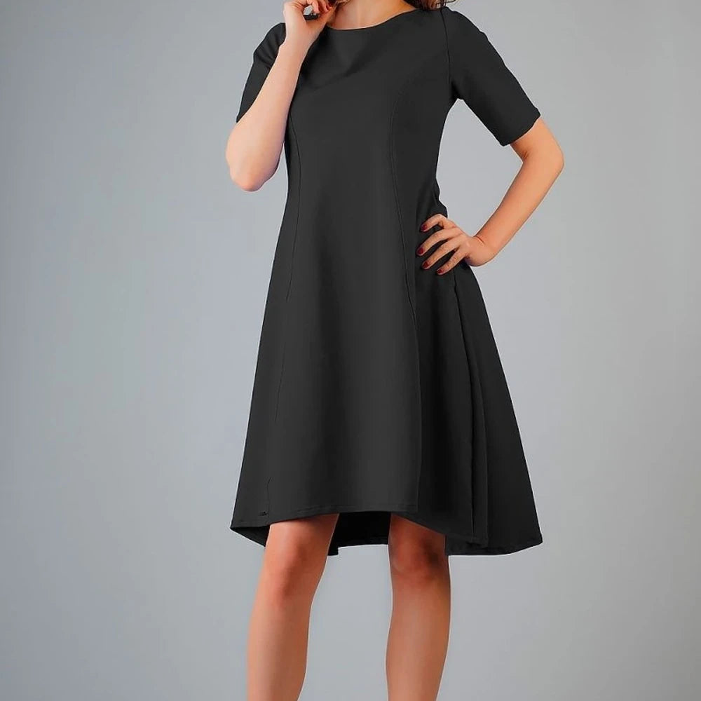 Red Flared Knit Dress with Boat Neck