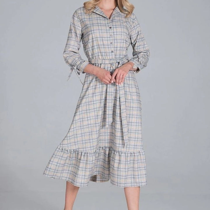 Maxi Dress Ruffle Hem V-Neck Buttoned
