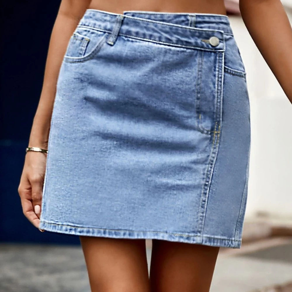 High Waist Denim Skirt with Pockets