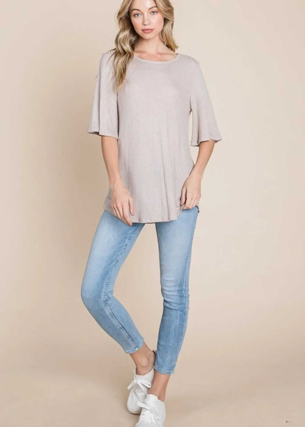 Waffle Knit T-Shirt - Sand