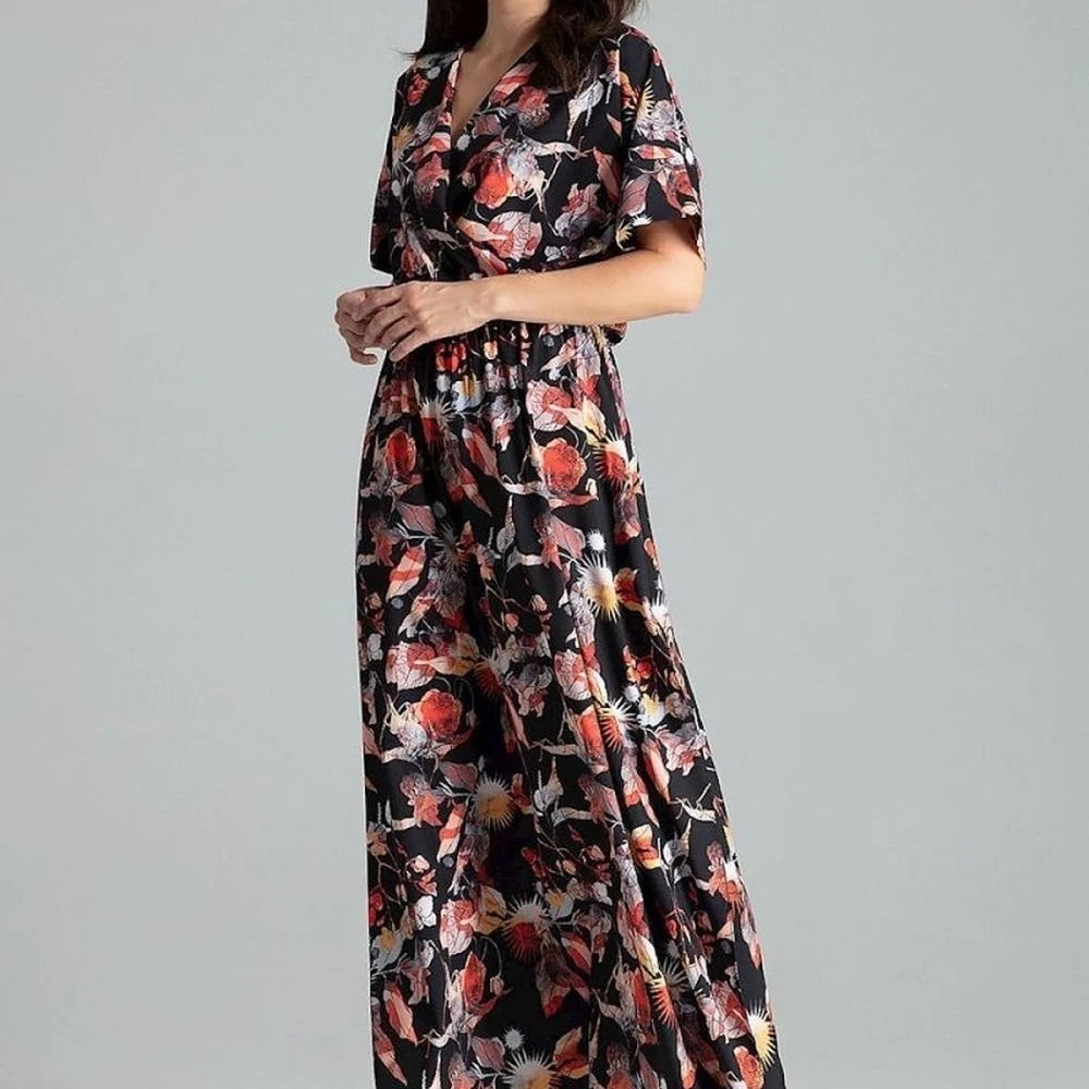 Long Floral Dress with Kimono Sleeves