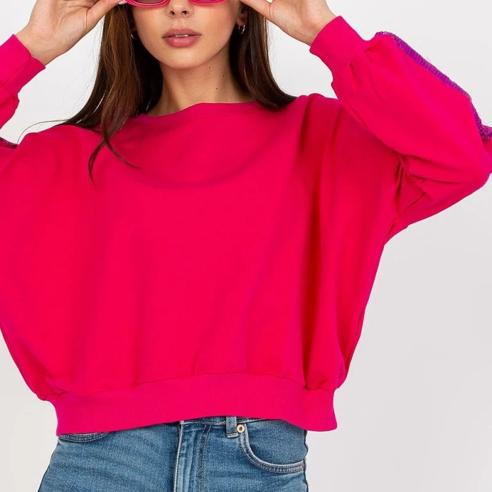 Sequined Sleeve Sweatshirt with Round Neck