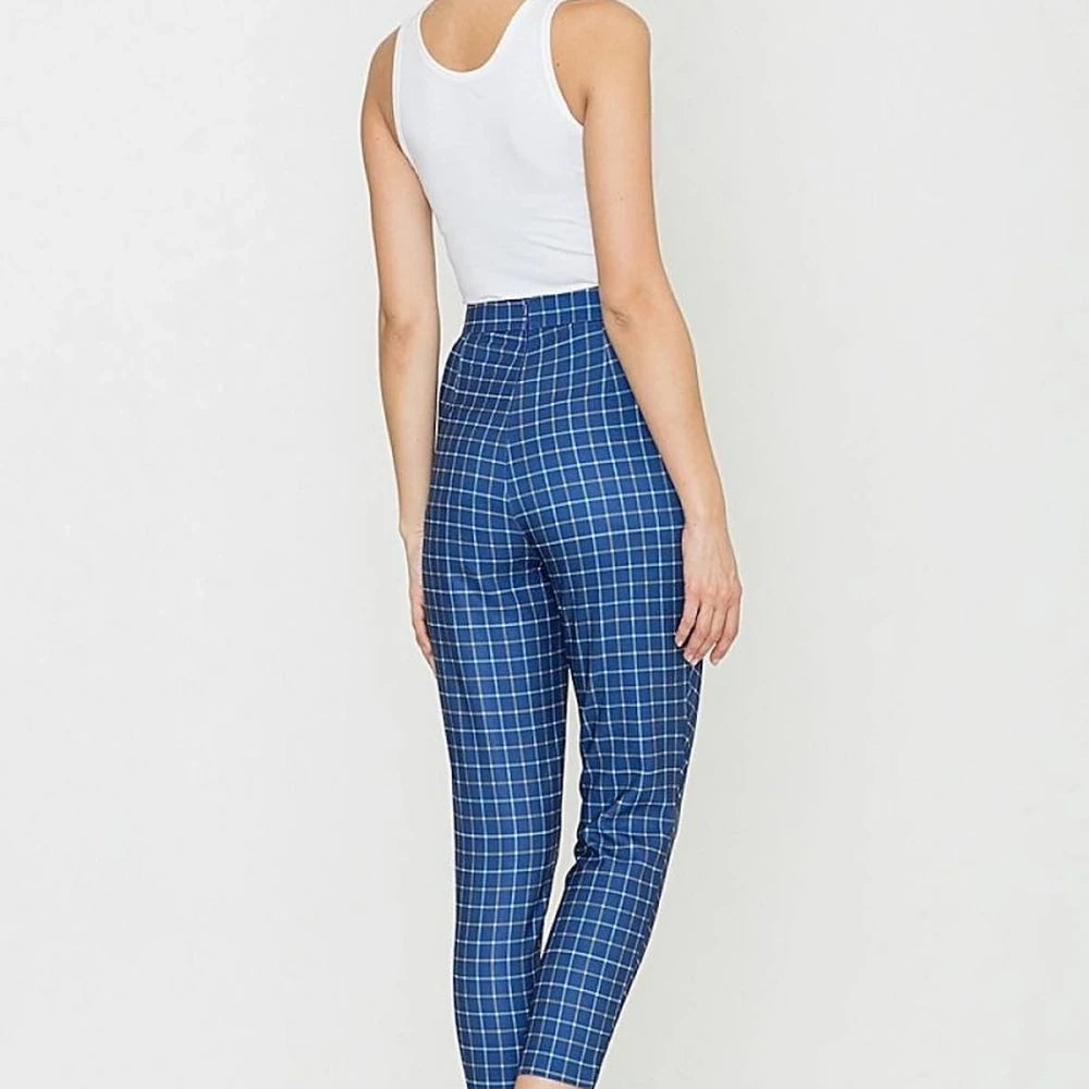 Retro Check Trousers with High Waist