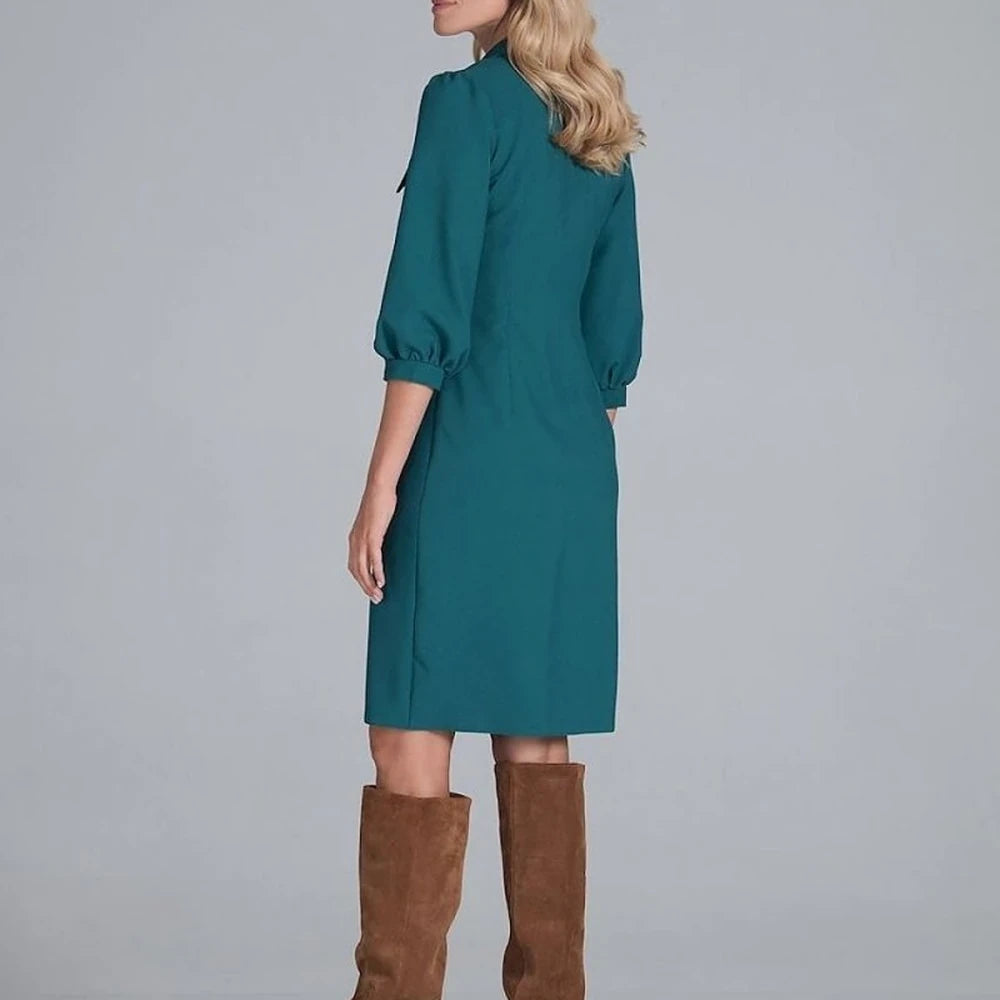Midi Shirt Dress with Collar and 3/4 Sleeves