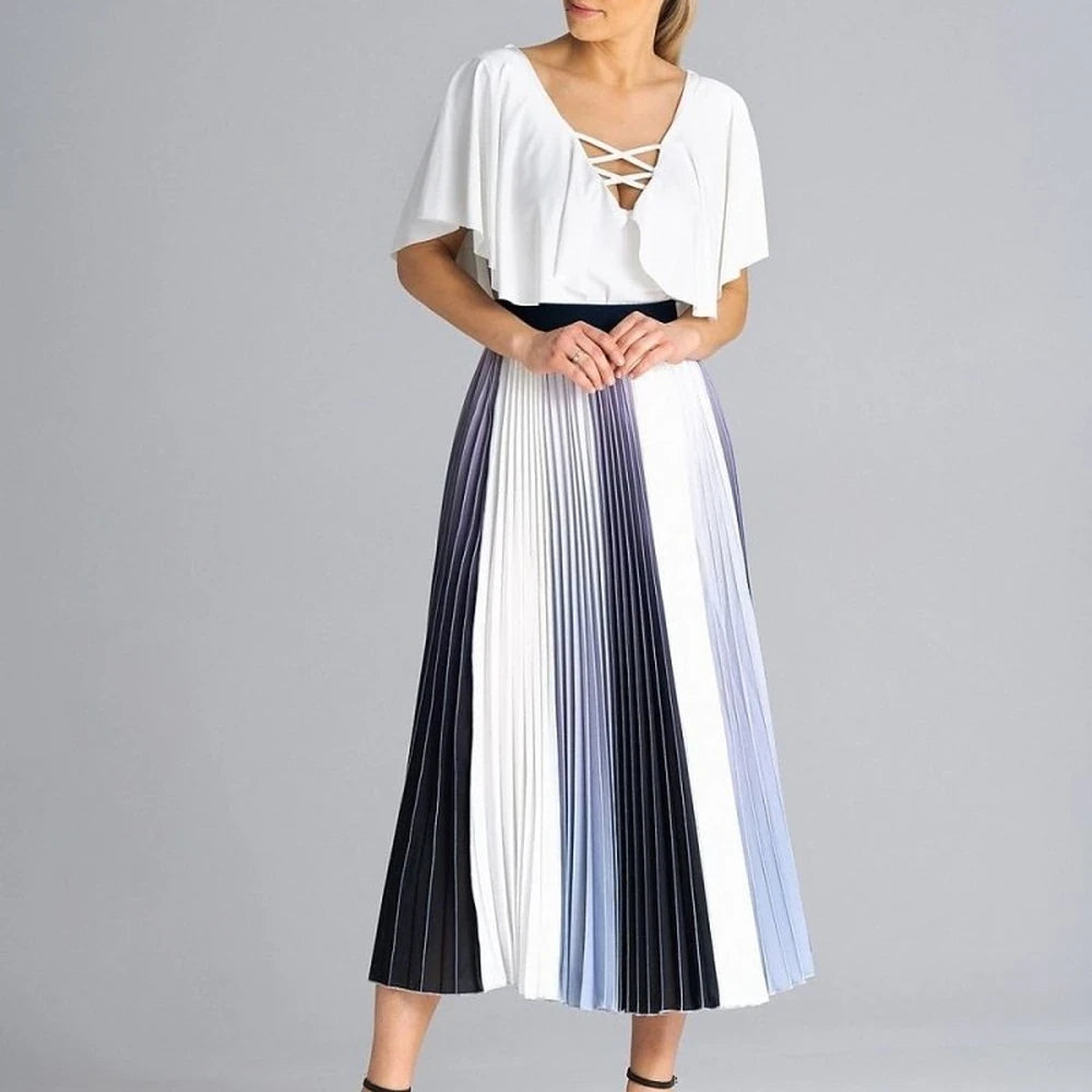 Pleated Midi Skirt with Elastic Waistband