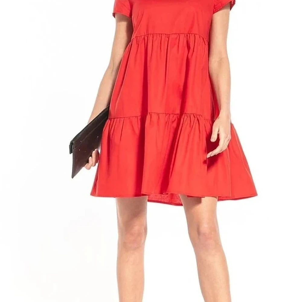 Boat Neck Short Sleeve Cotton Dress