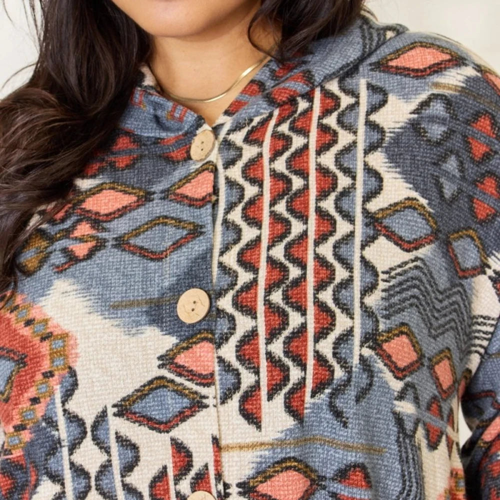Printed Button Up Hooded Jacket