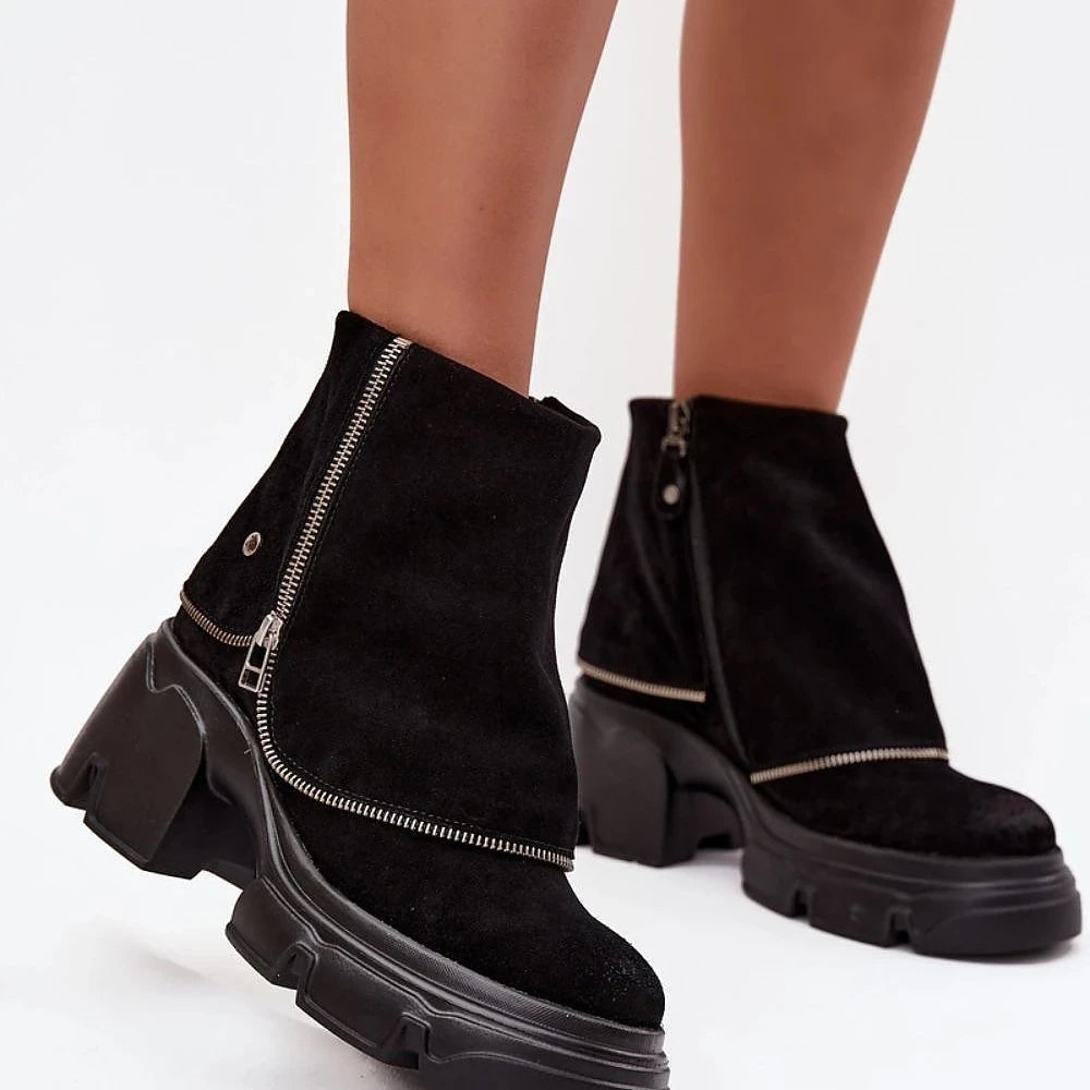 Women's Black Leather Ankle Boots