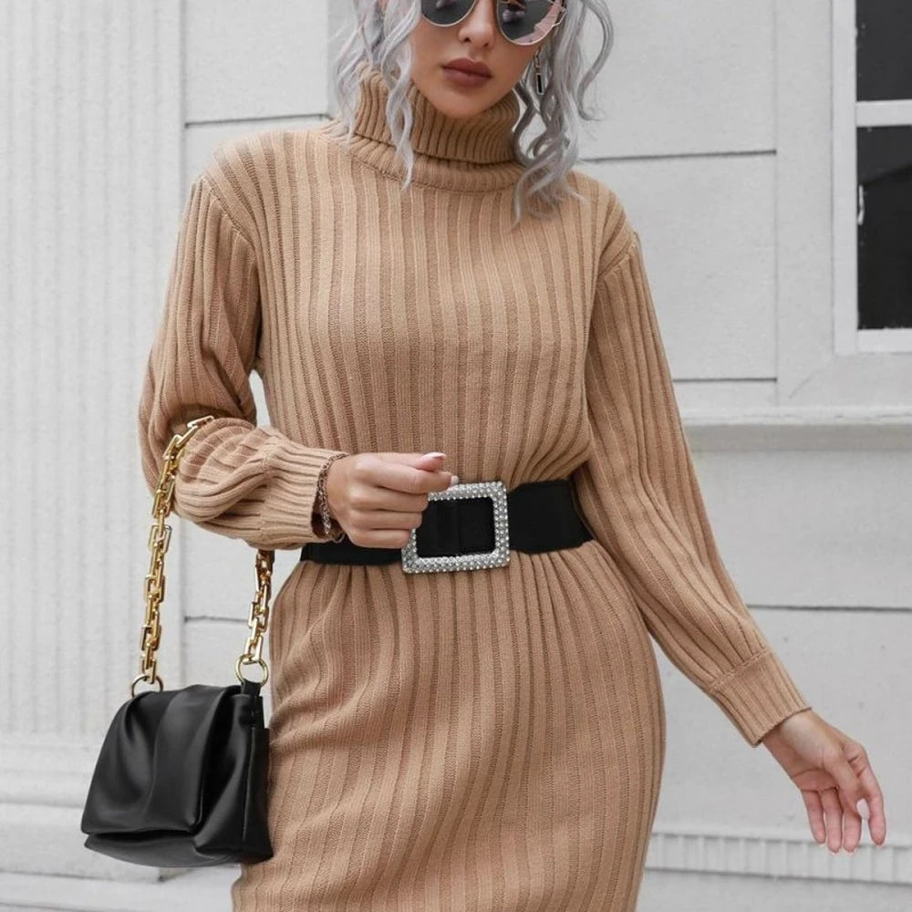 Ribbed Turtleneck Mini Sweater Dress
