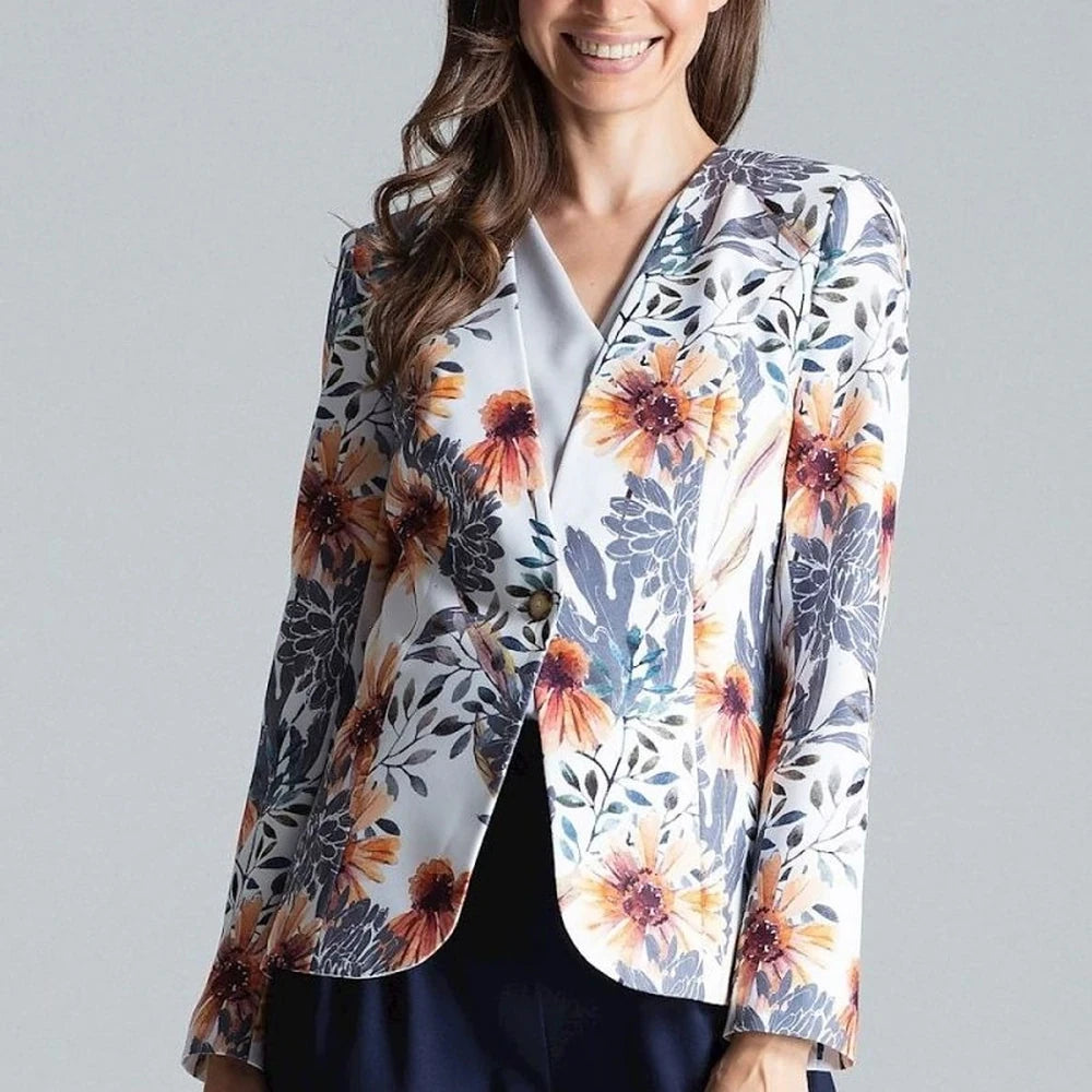 Patterned One-Button Jacket with No Lapels